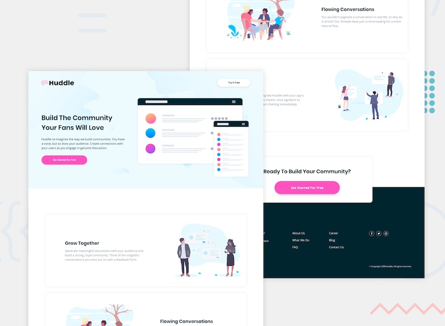 Huddle Landing Page With Alternating Feature Blocks